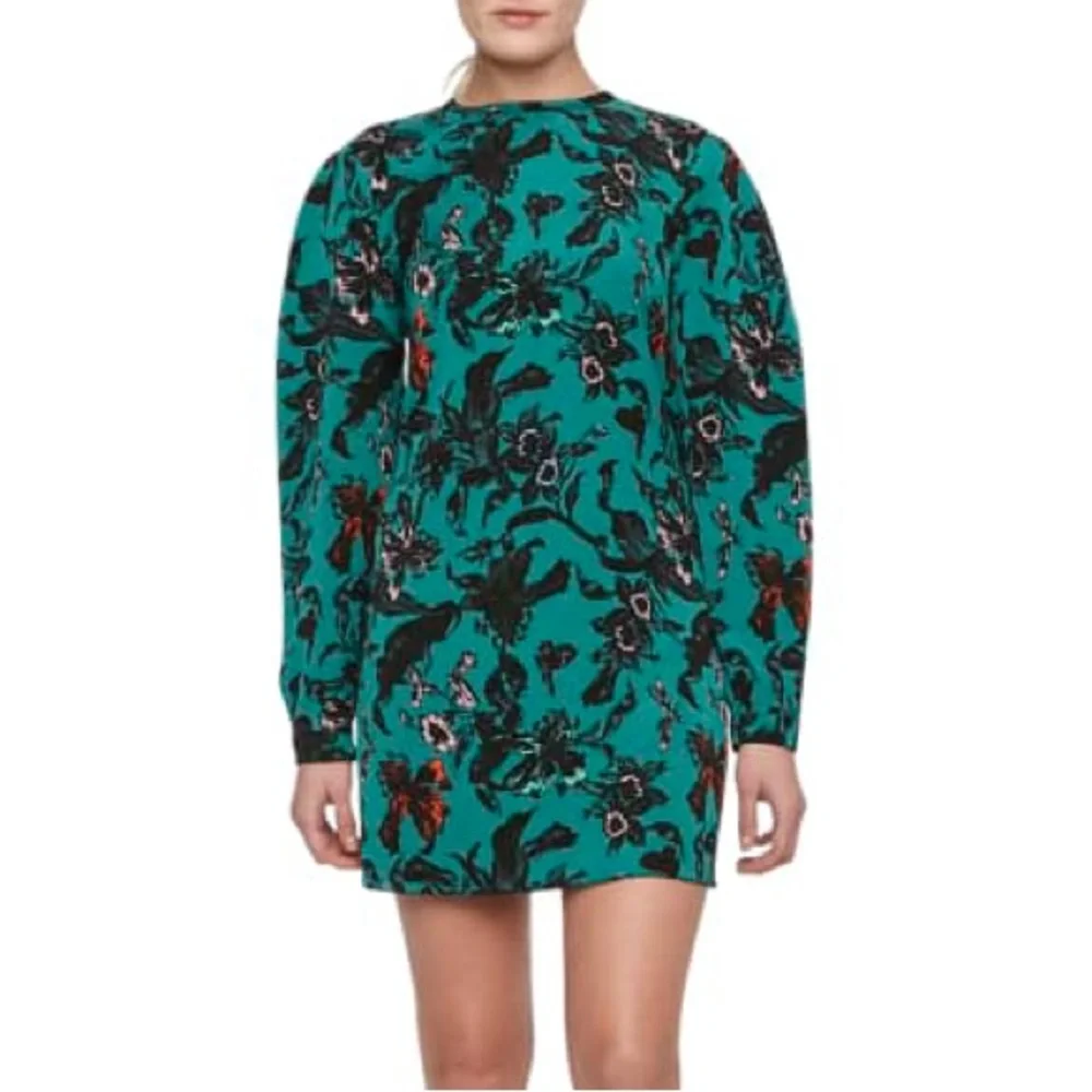 Diane Von Furstenberg Collins Green Floral Satin Sheath Dress Butterfly Mini 2